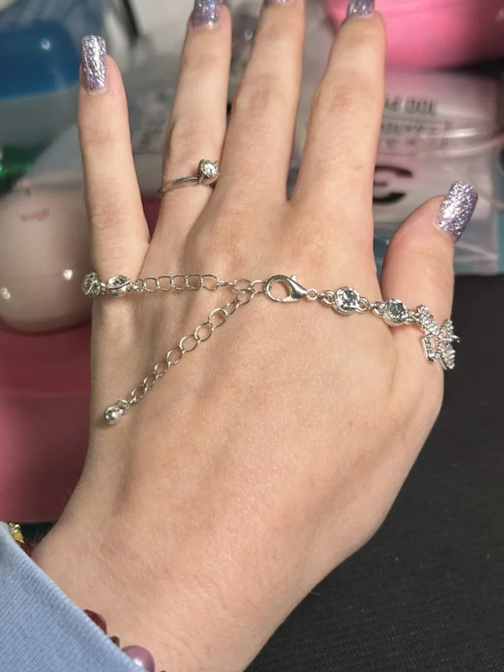 Silver Rhinestone Butterfly Statement Anklet / Ankle Bracelet